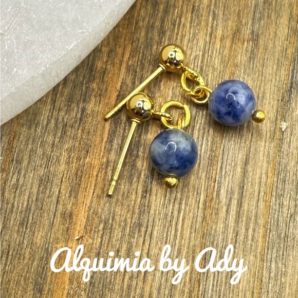 Alquimia Gold and Blue Earrings sodalite - Picture 1 of 1